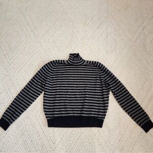 Vince Black and Gray Striped Turtleneck Sweater